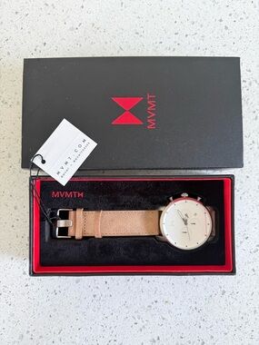MVMT Chrono White Caramel Men’s Watch - Tan Leather and Suede
